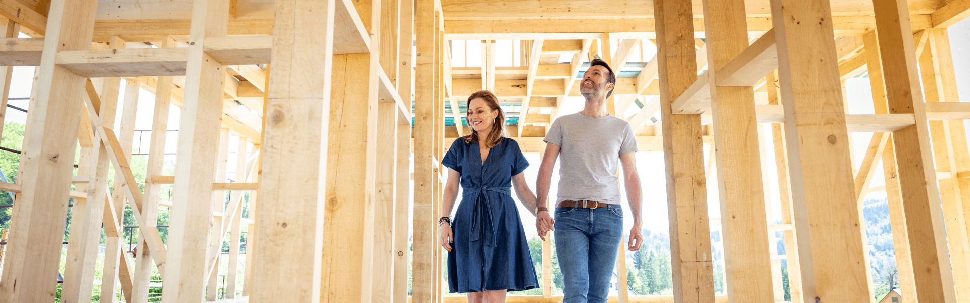 Wooden wall frames of a new house