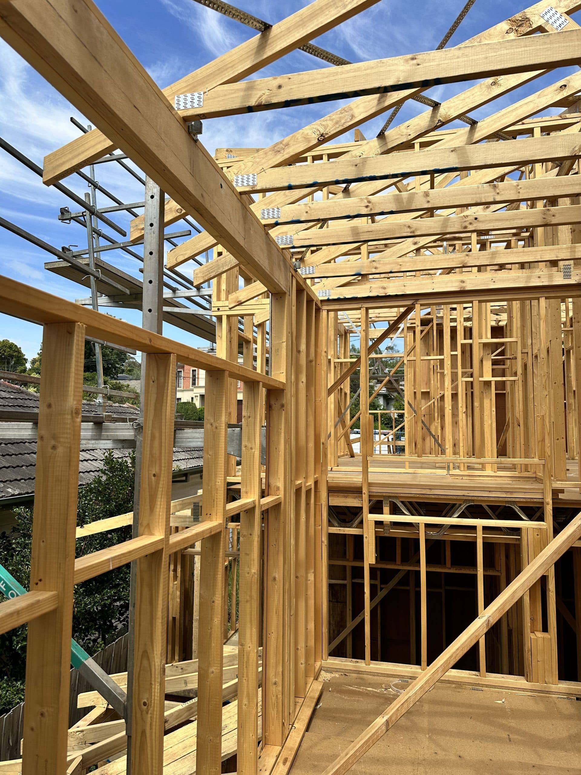 Interior of house's wooden frame